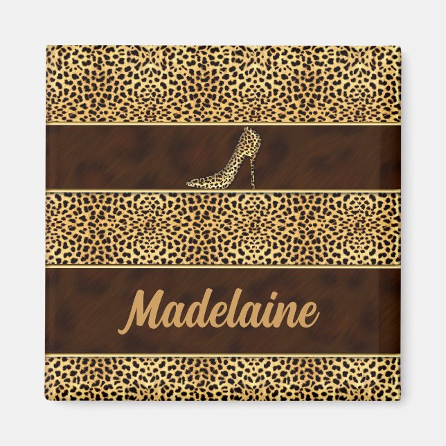 Cheetah Print with Heels with Name Magnet (Front)