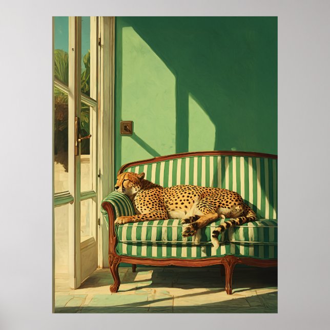 Cheetah Resting in Sunlit Room Poster (Front)