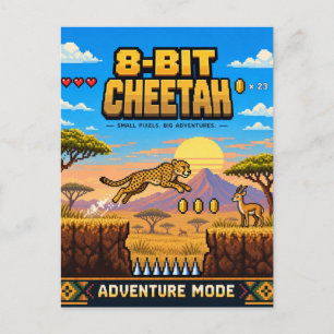 Cheetah, Retro 8-Bit Pixel Art Postcard