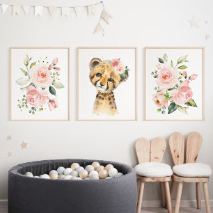 Cheetah, Safari, Pink Flowers, Girl Nursery