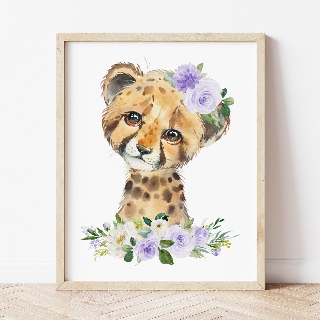 Cheetah, Safari, Purple Flowers, Gender Neutral Poster (Creator Uploaded)