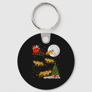 Cheetah Santa Sleigh Flying Funny Magical Christma Key Ring