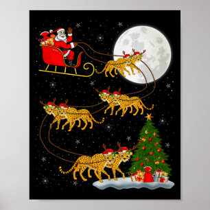 Cheetah Santa Sleigh Flying Funny Magical Christma Poster