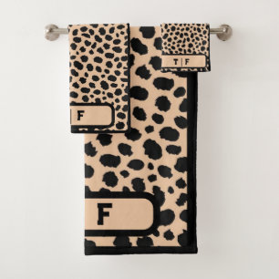 Cheetah Skin Print Initial Monogram   Bath Towel Set