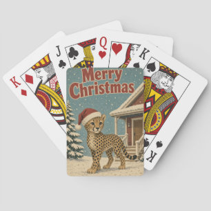 Cheetah Snow Porch Animal Christmas Playing Cards