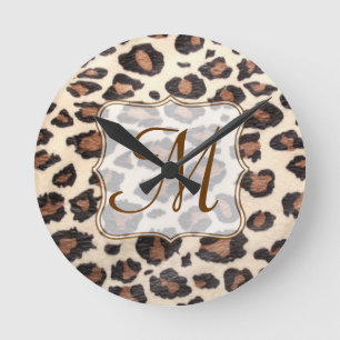 Cheetah Spot Animal Monogram Initial Wall Clock