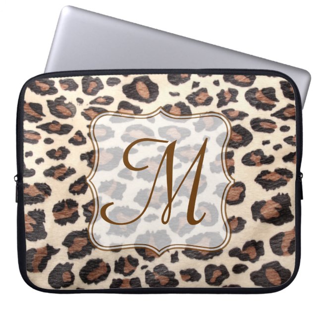 Cheetah Spot Animal Print Monogram 15" Laptop Case (Front)