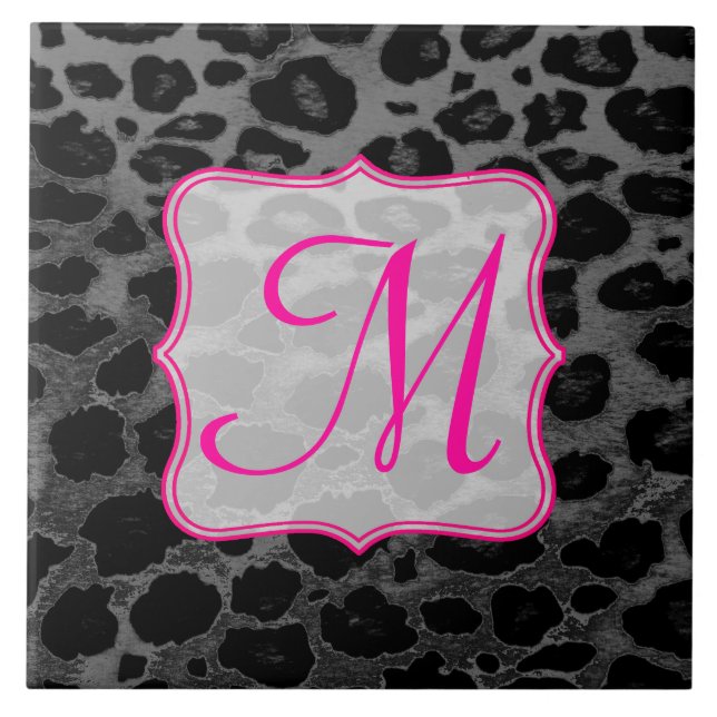Cheetah Spot Animal Print Monogram Display Tile (Front)