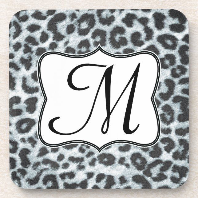 Cheetah Spot Animal Print Monogram Drink Coaster (Front)