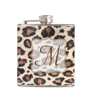 Cheetah Spot Animal Print Monogram Whiskey Flask