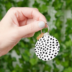 Cheetah Spots Black White Key Ring
