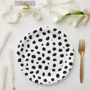 Cheetah Spots Black White  Paper Plate
