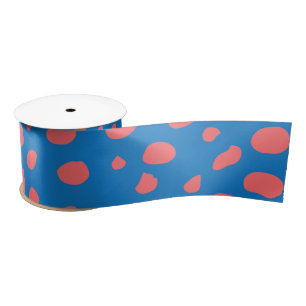 Cheetah spots Coral Blue Satin Ribbon