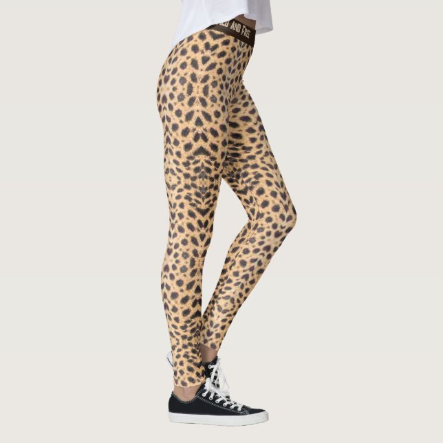 Cheetah Spots Personalise Text Live Wild and Free  Leggings (Right)