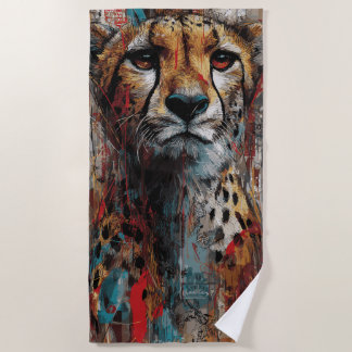 Cheetah Street Art Portrait with Urban Graffiti Beach Towel