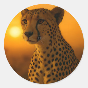 Cheetah Sunset Portrait Classic Round Sticker