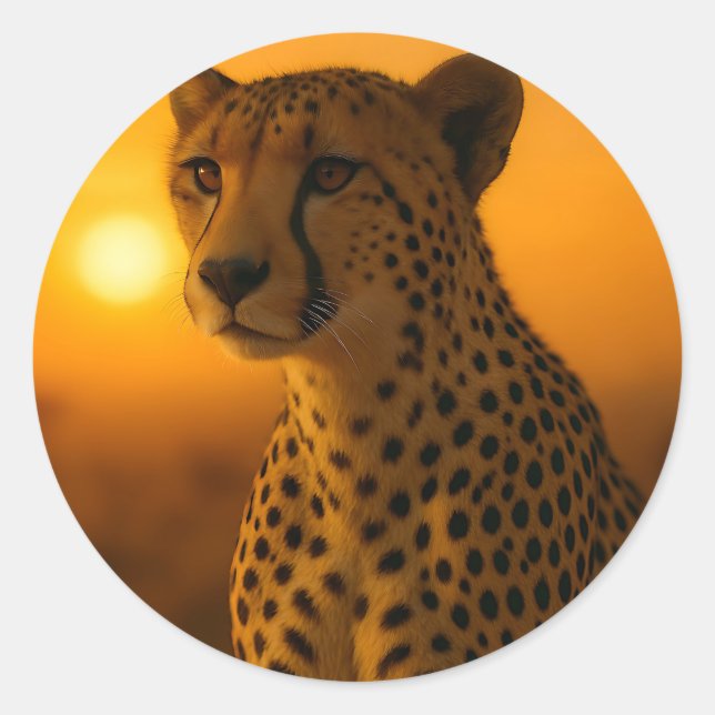 Cheetah Sunset Portrait Classic Round Sticker (Front)