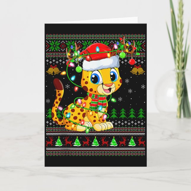 Cheetah Ugly Christmas Sweaters Holiday Santa Cute Card (Front)