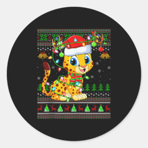 Cheetah Ugly Christmas Sweaters Holiday Santa Cute Classic Round Sticker