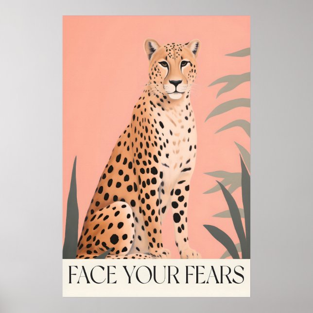 Cheetah Wall Art Print Positive Affirmation, Peach (Front)