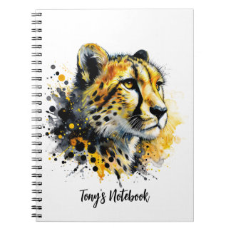 Cheetah Watercolor Gold Black Ink Splatter Notebook