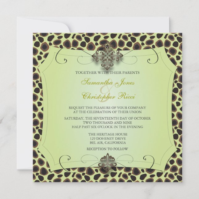 Cheetah, Wedding Invitations (premium gold stock) (Front)