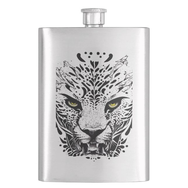 Cheetah Wild Animal Nature Illustration Art Tattoo Hip Flask (Front)