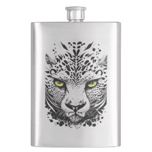 Cheetah Wild Animal Nature Illustration Art Tattoo Hip Flask
