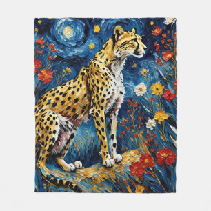 Cheetah with Flowers Fleece Blanket