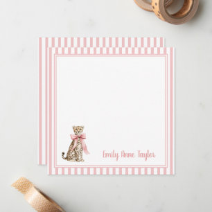Cheetah With Pink Bow and Stripes Card