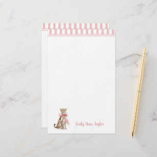 Cheetah With Pink Bow and Stripes Stationery