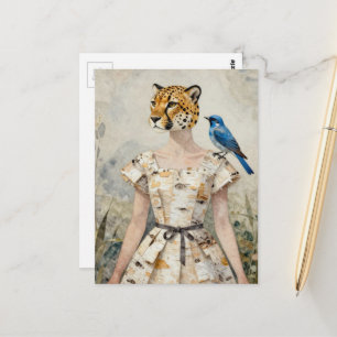 Cheetah Woman in a Birch Bark Dress Fashion Postcard