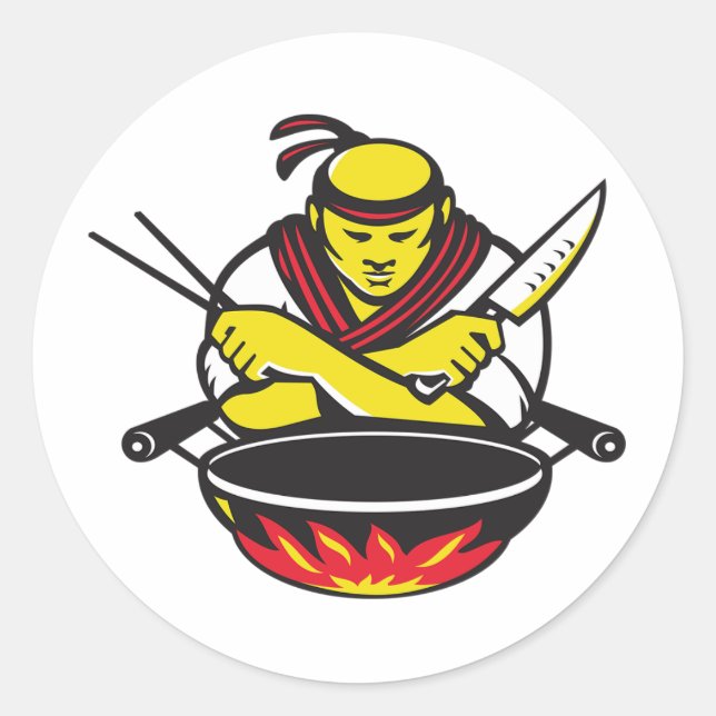 Chef And A Wok Classic Round Sticker (Front)
