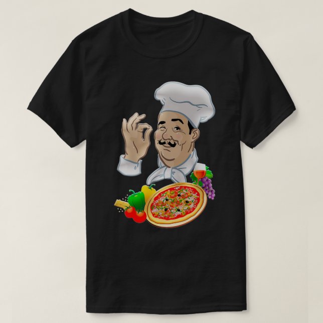 Chef and Big Italian Pizza 1  T-Shirt (Design Front)