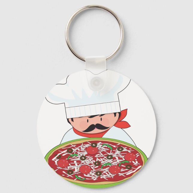 Chef and Pizza Key Ring (Front)