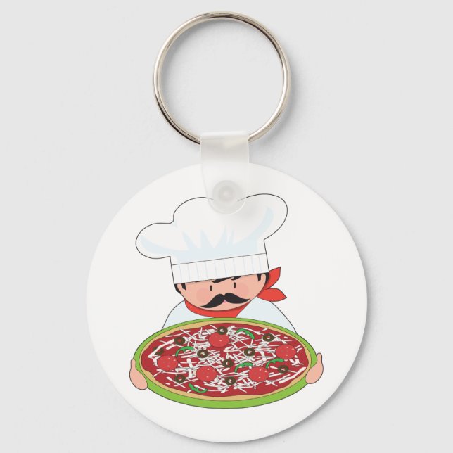 Chef and Pizza Key Ring (Front)
