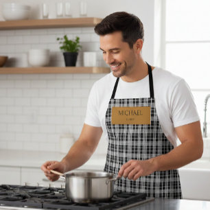 Chef apron / Black / customized / black checkered 