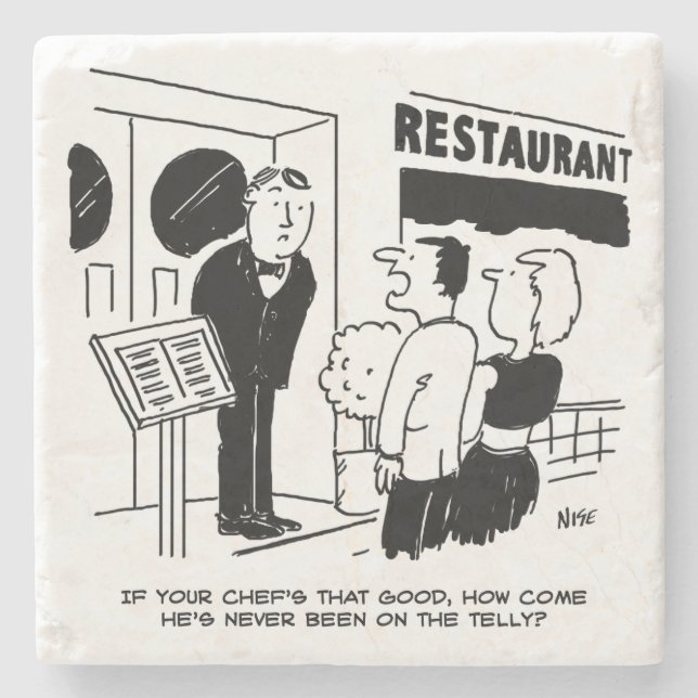 Chef at Restaurant Not Been on Television Cartoon Stone Coaster (Front)