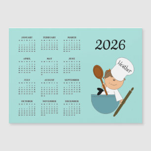 Chef Baker Design 2026 Calendar Magnetic Card