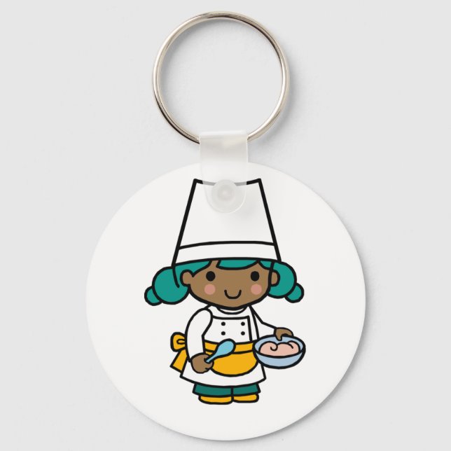 Chef/ Baker Girl in Apron cooking Key Ring (Front)