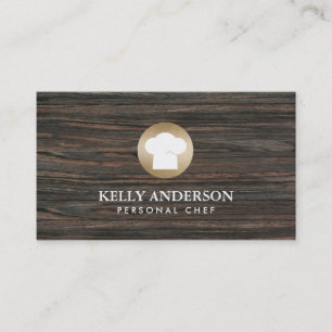 Chef Bakery Catering Gold Logo Wood Modern Business Card