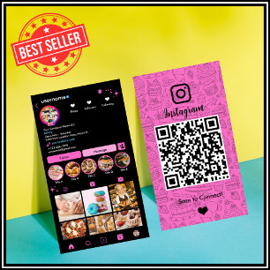 Chef Bakery Instagram Pink Pastry Caterer QR Business Card