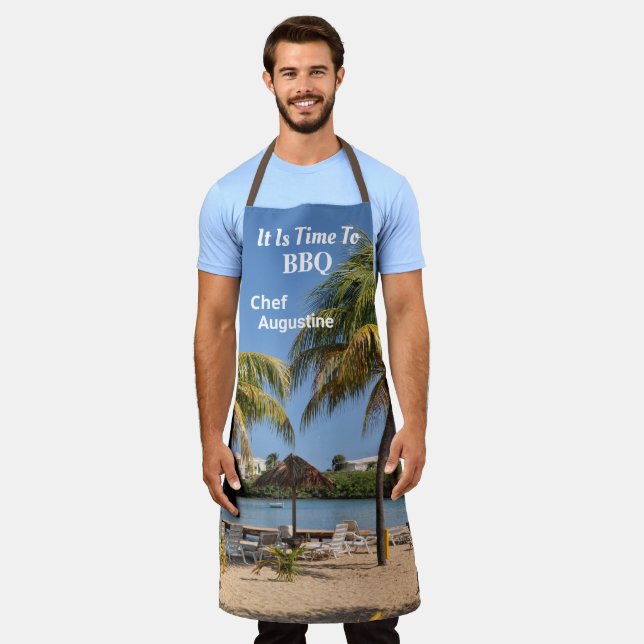 Chef BBQ Caribbean Beach Barbecue Personalise Apron (Worn)