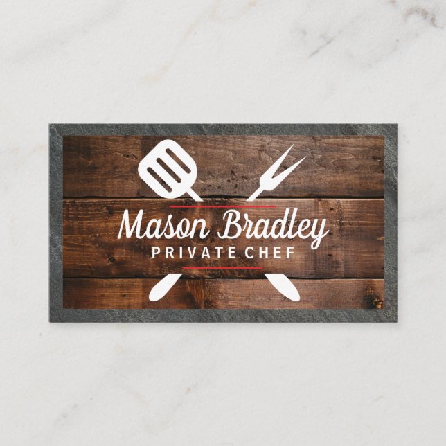 Chef | BBQ Cooking | Wooden Boards Business Card (Front)