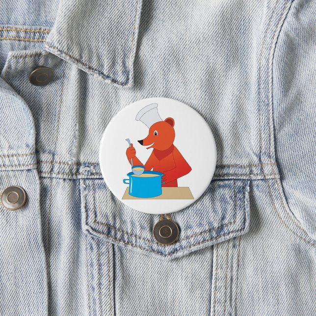 Chef Bear Cooking Soup Fun Animal Kitchen  7.5 Cm Round Badge (Creator Uploaded)