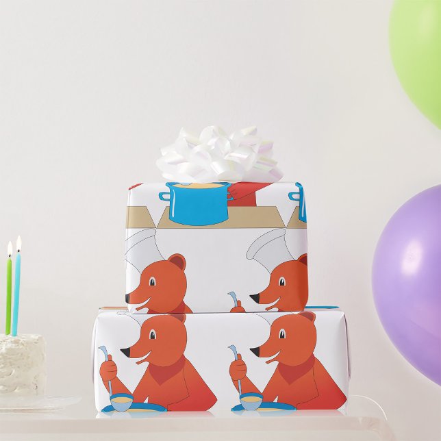 Chef Bear Cooking Soup Fun Animal Kitchen  Wrapping Paper (Creator Uploaded)