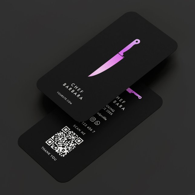 Chef Black Purple Knife Caterer Modern Business Card (Chef Black Purple Knife Modern Business Card
)
