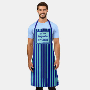 Chef Blue Stripe Geometric Pattern Personalise Apron