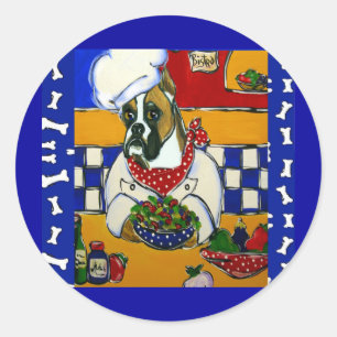 Chef Boxer Dog Classic Round Sticker