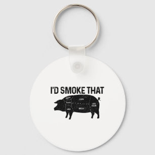Chef Butcher Bbq I'd Smoke That Pig Pork Funny Fat Key Ring